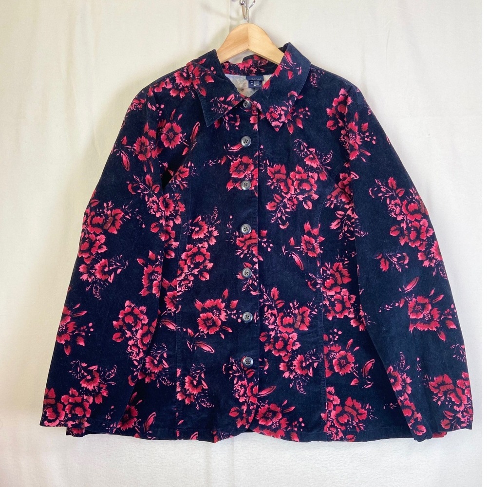 Basic Editions Women Floral Corduroy Button Front Jacket 3X Boho Cottagecore